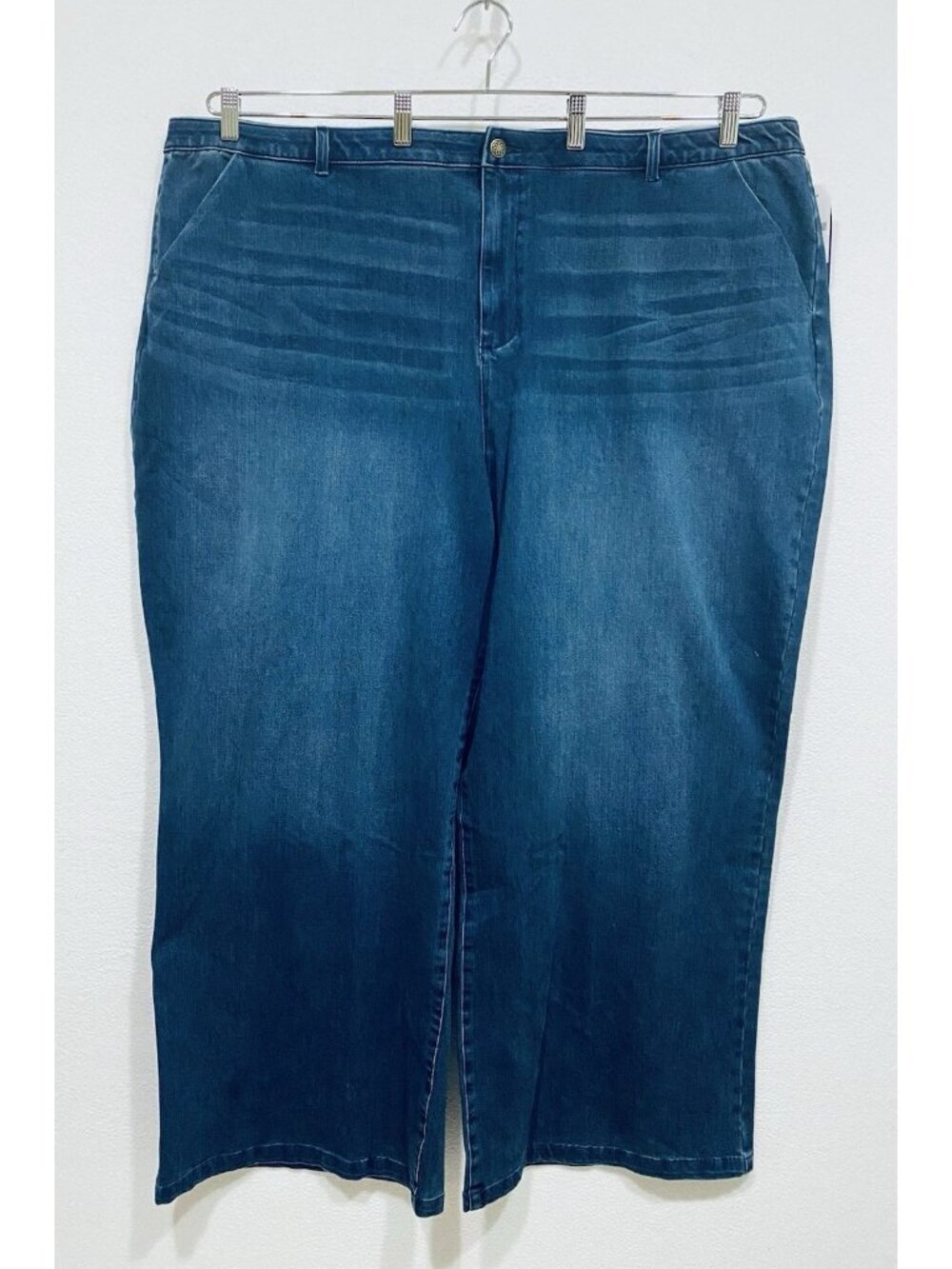 Catherines Jeans Size 34W Dark Wash Distressed Wide Leg Trouser Casual Work